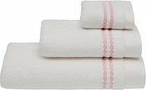 Soft Cotton Malý uterák Chaine 30 × 50 cm, biely – ružová výšivka